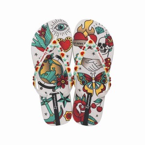 Beige / Green Ipanema Sem Igual Tattoo Women's Flip Flops | NM9287306