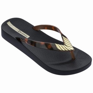 Black / Brown / Gold Ipanema Elegance Women's Flip Flops | QI7382640