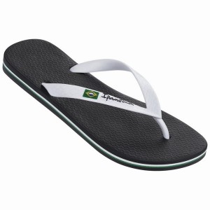 Black / White Ipanema Brasil Classic II Ad Men's Flip Flops | KS7602815