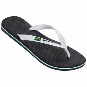 Black / White Ipanema Classic Brazil II Men's Flip Flops | UL5370169