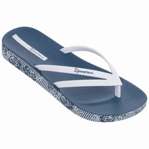 Blue / White Ipanema Duet Plush Wedge Women's Flip Flops | ME1678509