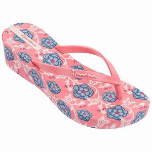 Pink Ipanema Floral Plat Wedge Women's Flip Flops | BJ9316825