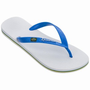 White / Blue Ipanema Brasil Classic II Ad Men's Flip Flops | XB6234087