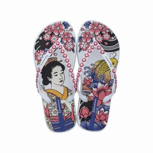 White / Pink Ipanema Sem Igual Tattoo Women's Flip Flops | SR7265894