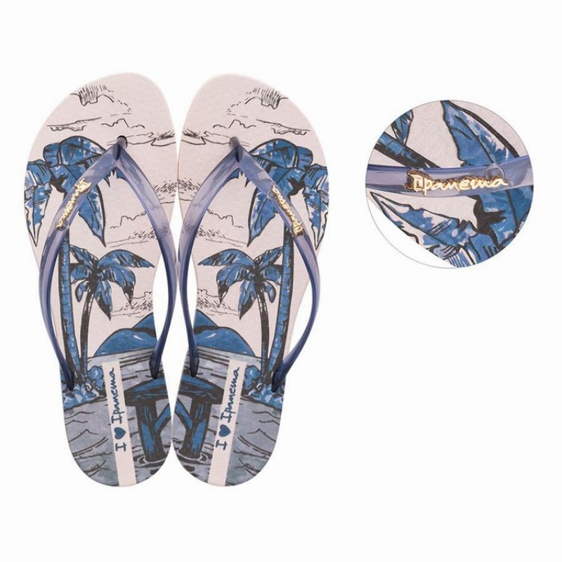 Beige / Blue Ipanema Wave Natural Women's Flip Flops | XN2718963