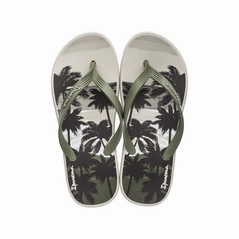 Beige / Green Ipanema Posto 10 Temas Men's Flip Flops | GA8495017