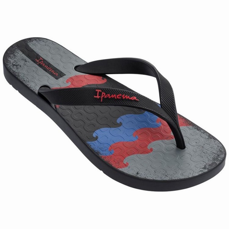 Black Ipanema Arpo Wave Men's Flip Flops | RG6581374