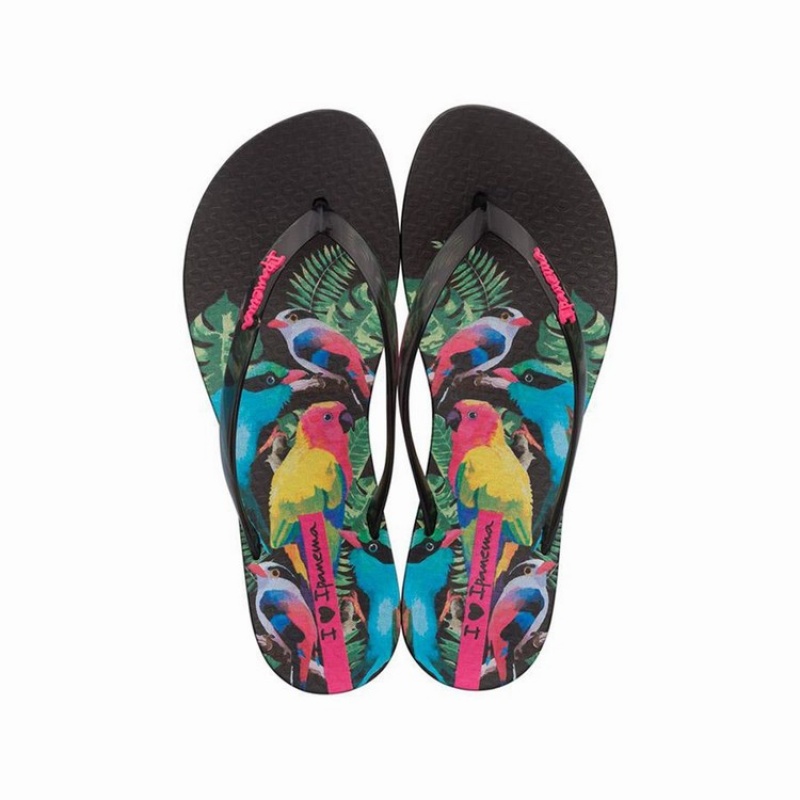 Black Ipanema Wave Natural Women's Flip Flops | CA4675913