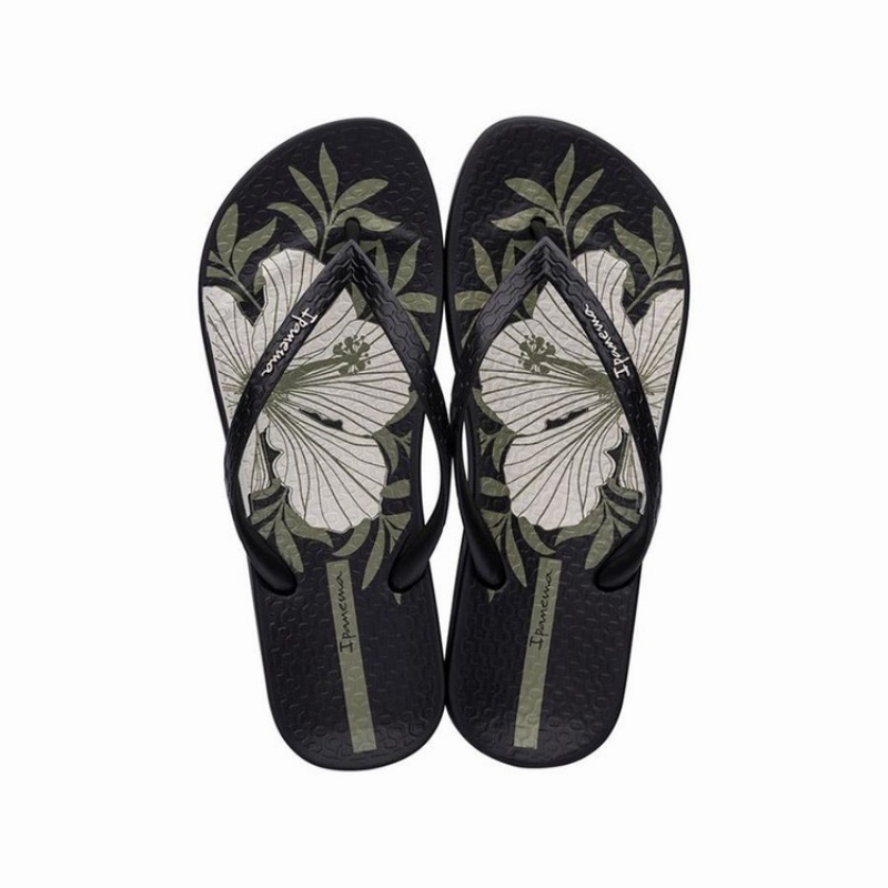 Black / Beige Ipanema Ana Hibiscus Women's Flip Flops | NK8610239