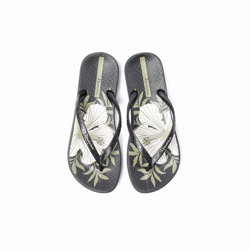 Black / Beige Ipanema Ana Hibiscus Women's Flip Flops | NK8610239