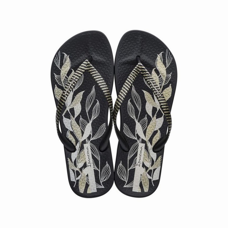 Black / Gold Ipanema Anatomic Nature IV Women's Flip Flops | UO1430658