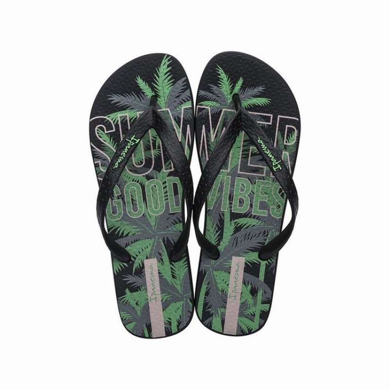 Black / Green Ipanema Summer Men\'s Flip Flops | JH3678041