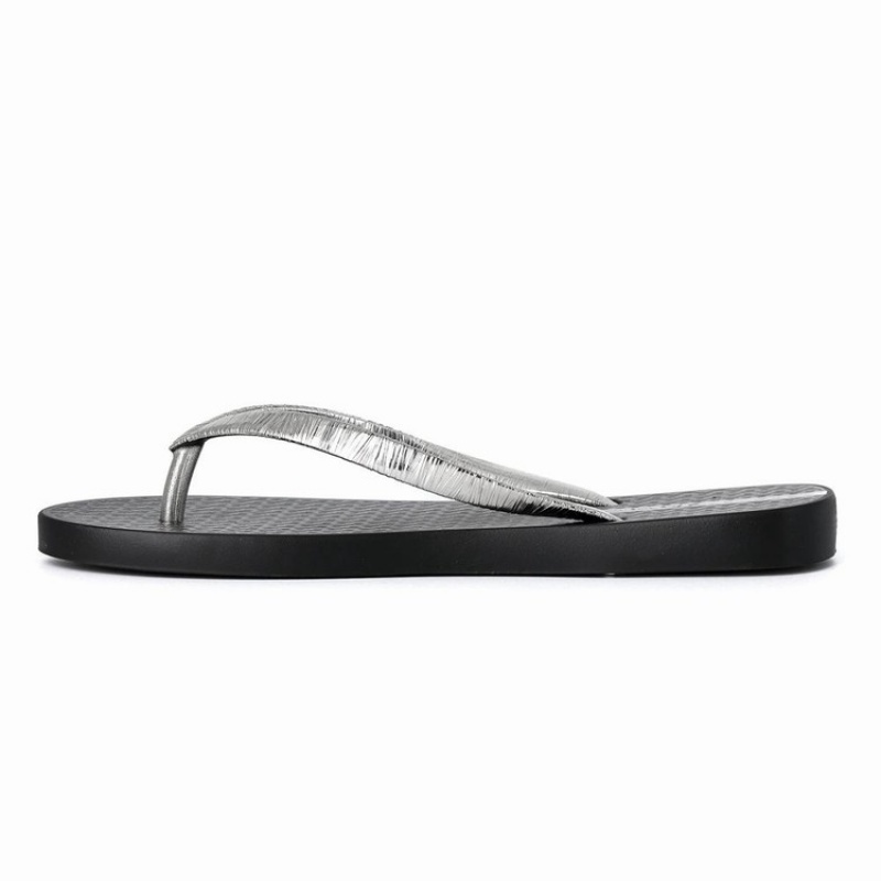 Black / Silver Ipanema Foil Women's Flip Flops | LU5397140