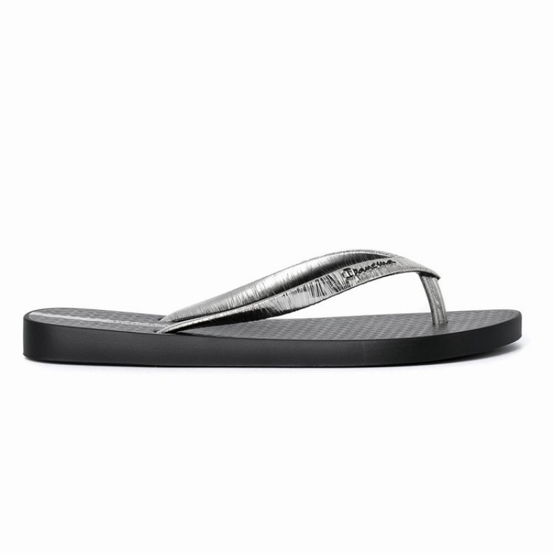 Black / Silver Ipanema Foil Women\'s Flip Flops | LU5397140