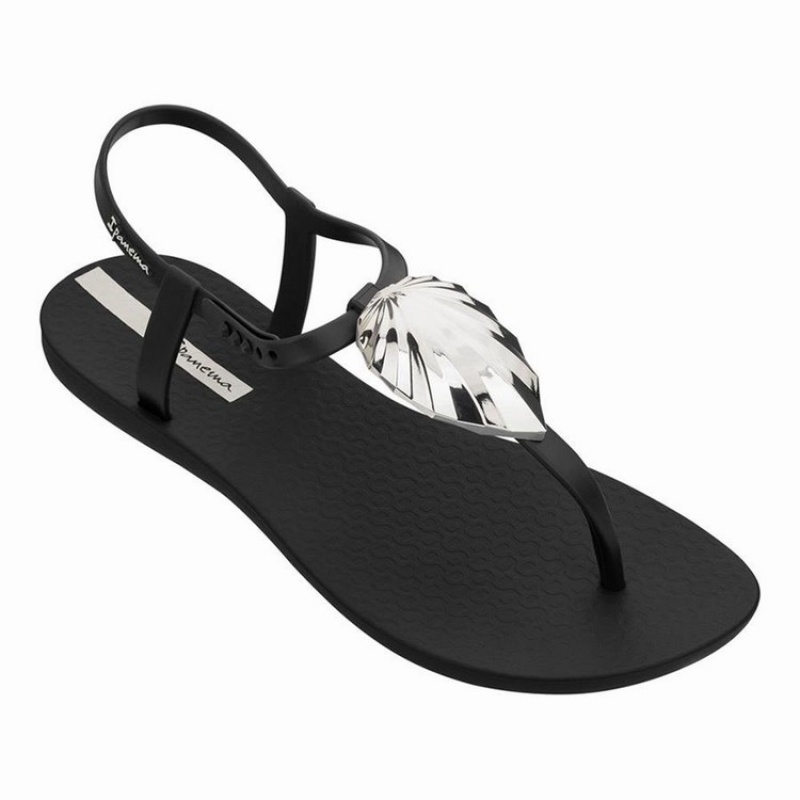 Black / Silver Ipanema Leaf Women's Sandals | XS4502769