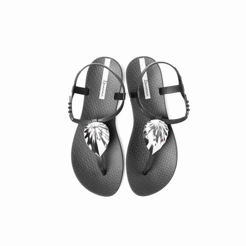 Black / Silver Ipanema Leaf Women's Sandals | XS4502769