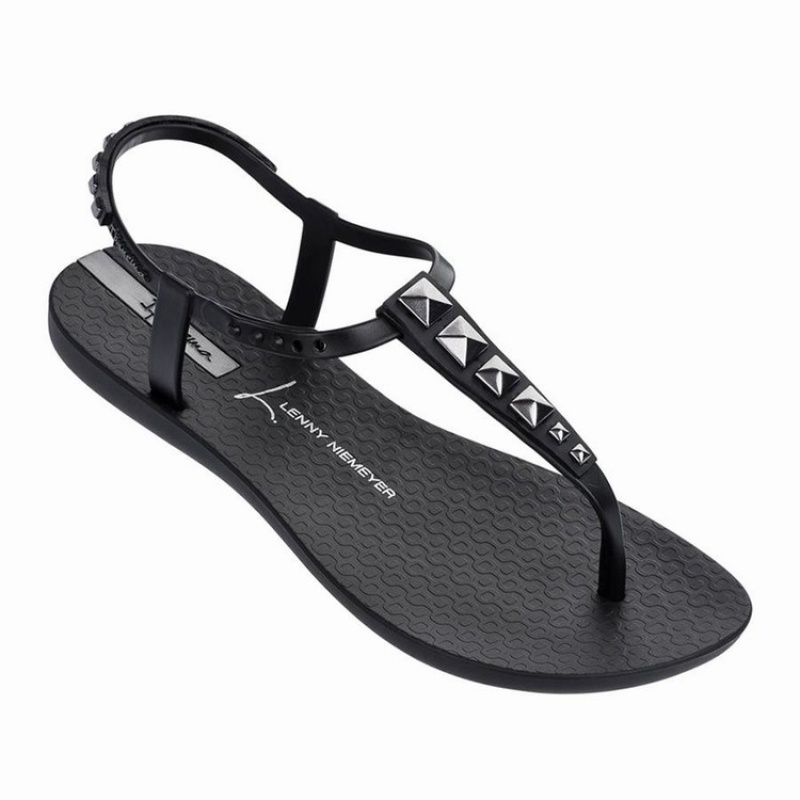 Black / Silver Ipanema Premium Lenny Rocker Women\'s Sandals | KZ0523619