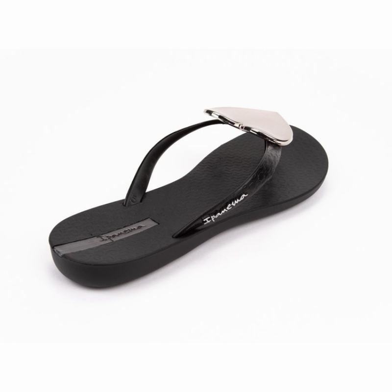 Black / Silver Ipanema Wave Heart Women's Flip Flops | VC4029381