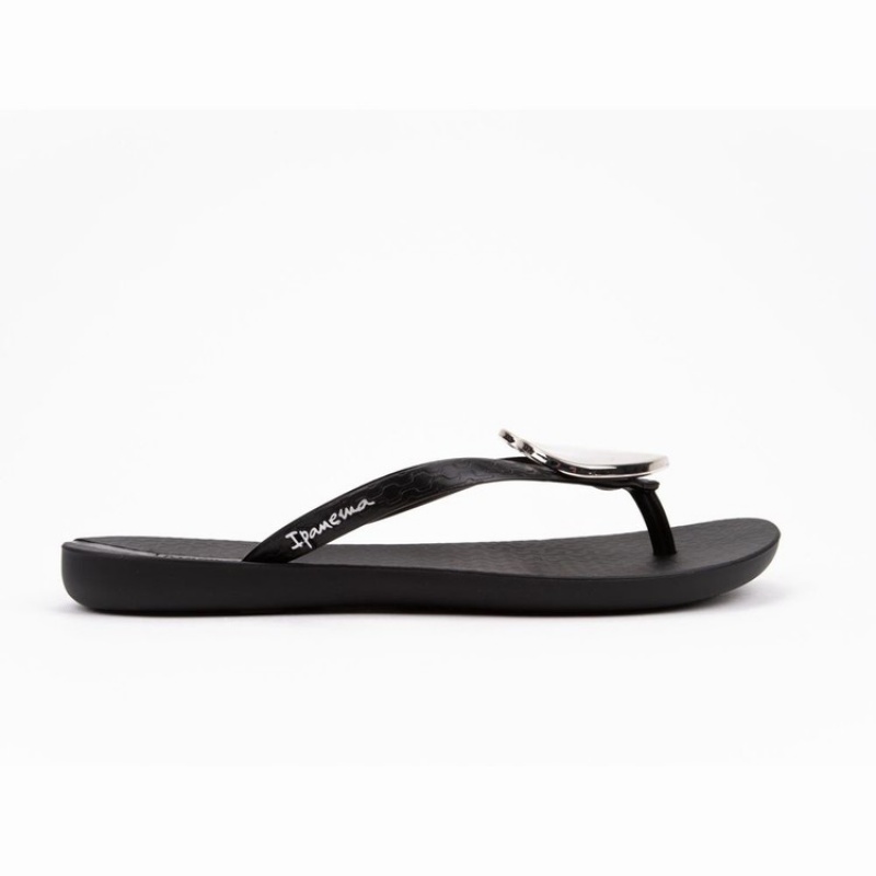 Black / Silver Ipanema Wave Heart Women's Flip Flops | VC4029381