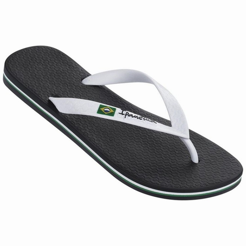 Black / White Ipanema Brasil Classic II Ad Men\'s Flip Flops | KS7602815