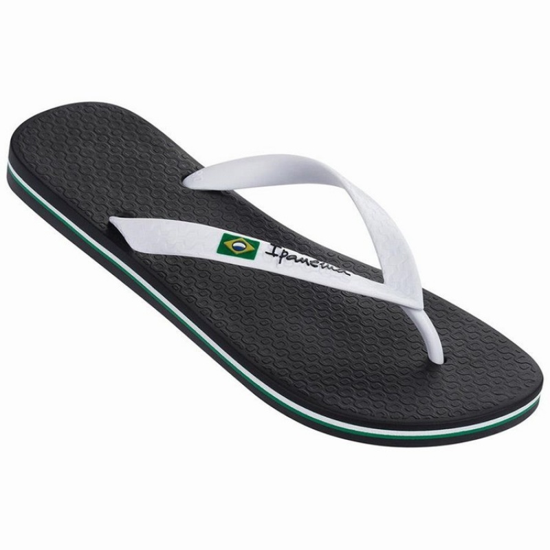 Black / White Ipanema Classic Brazil II Men\'s Flip Flops | UL5370169