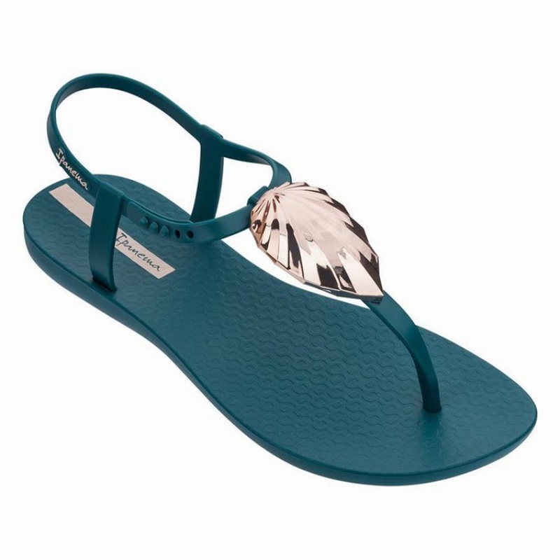 Blue / Gold Ipanema Leaf Women's Sandals | ME9754306