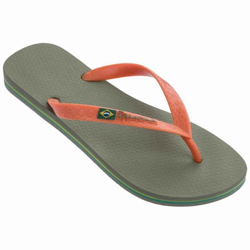 Green / Orange Ipanema Classic Brazil II Men\'s Flip Flops | SQ8791246