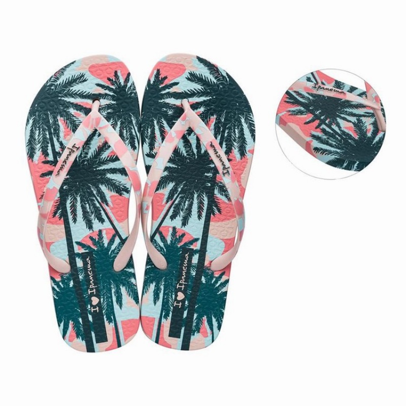 Pink / Green Ipanema I Love Sun Women's Flip Flops | NU9154083