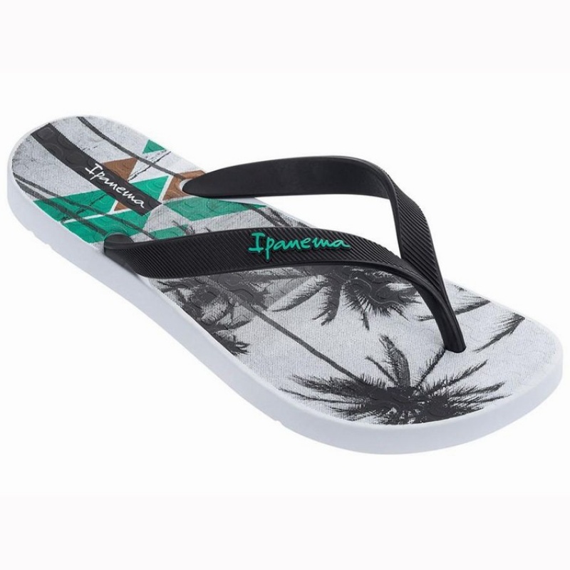 White / Black Ipanema Arpoador Palm Men\'s Flip Flops | TF0364825