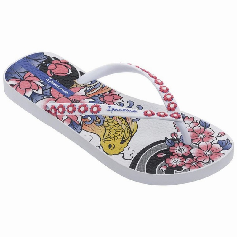 White / Pink Ipanema Sem Igual Tattoo Women's Flip Flops | SR7265894