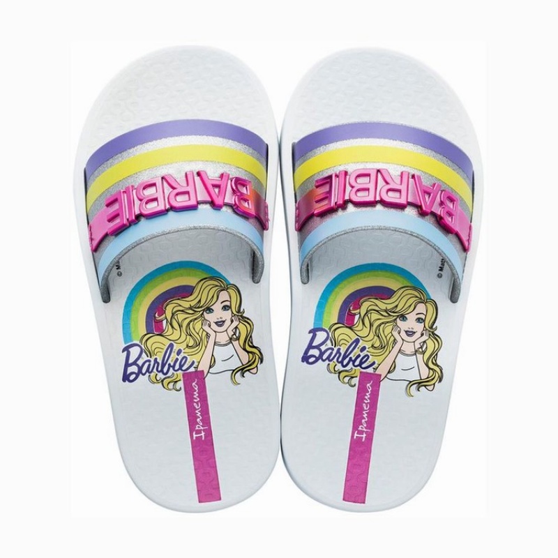 White / Silver Ipanema Barbie Kids\' Slides | XI7381952