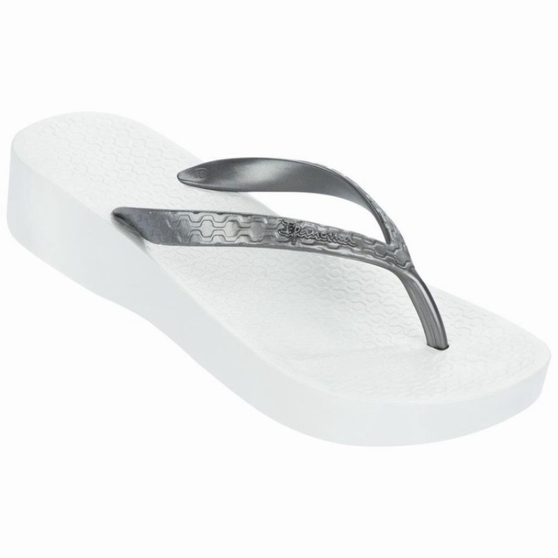 White / Silver Ipanema Brasil Tropical Plat Women\'s Flip Flops | VZ0746538